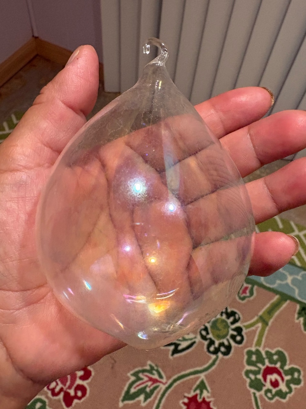 vintage, hand-blown iridescent glass teardrop ornament